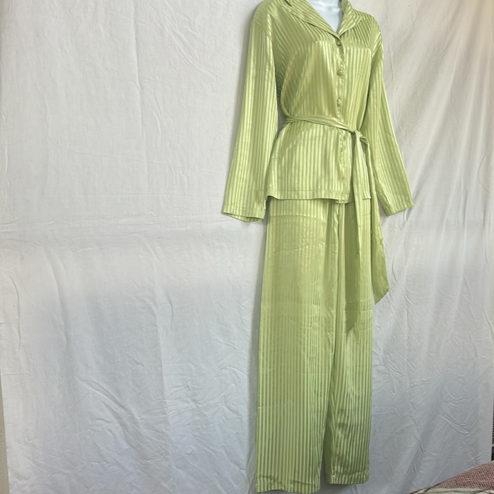 Morgan Taylor Light Green Satin Pajama Set